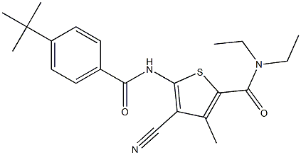 5-[(4-tert-butylbenzoyl)amino]-4-cyano-N,N-diethyl-3-methyl-2-thiophenecarboxamide Struktur