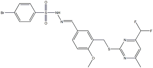 4-bromo-N'-[3-({[4-(difluoromethyl)-6-methyl-2-pyrimidinyl]sulfanyl}methyl)-4-methoxybenzylidene]benzenesulfonohydrazide Struktur