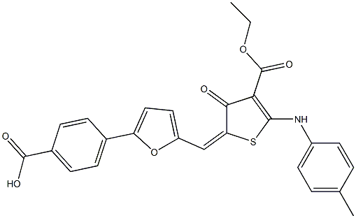 4-{5-[(4-(ethoxycarbonyl)-3-oxo-5-(4-toluidino)-2(3H)-thienylidene)methyl]-2-furyl}benzoic acid Struktur