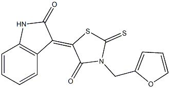 3-[3-(2-furylmethyl)-4-oxo-2-thioxo-1,3-thiazolidin-5-ylidene]-1,3-dihydro-2H-indol-2-one Struktur