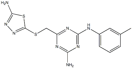 N-(4-amino-6-{[(5-amino-1,3,4-thiadiazol-2-yl)thio]methyl}-1,3,5-triazin-2-yl)-N-(3-methylphenyl)amine Struktur