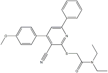 2-{[3-cyano-4-(4-methoxyphenyl)-6-phenyl-2-pyridinyl]sulfanyl}-N,N-diethylacetamide Struktur