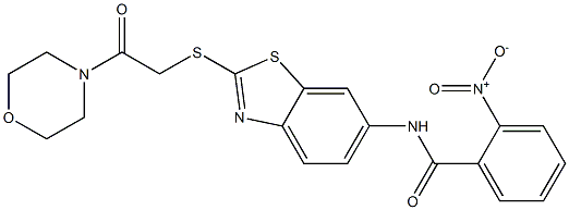 2-nitro-N-(2-{[2-(4-morpholinyl)-2-oxoethyl]sulfanyl}-1,3-benzothiazol-6-yl)benzamide Struktur