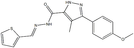 3-(4-methoxyphenyl)-4-methyl-N'-(2-thienylmethylene)-1H-pyrazole-5-carbohydrazide Struktur