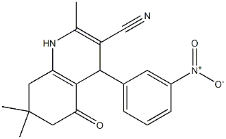 4-{3-nitrophenyl}-2,7,7-trimethyl-5-oxo-1,4,5,6,7,8-hexahydroquinoline-3-carbonitrile Struktur