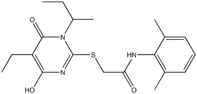 2-[(1-sec-butyl-5-ethyl-4-hydroxy-6-oxo-1,6-dihydropyrimidin-2-yl)sulfanyl]-N-(2,6-dimethylphenyl)acetamide Struktur