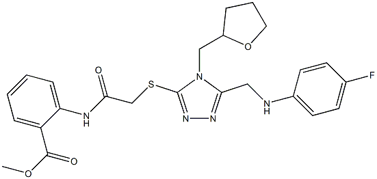 methyl 2-[({[5-[(4-fluoroanilino)methyl]-4-(tetrahydro-2-furanylmethyl)-4H-1,2,4-triazol-3-yl]sulfanyl}acetyl)amino]benzoate Struktur