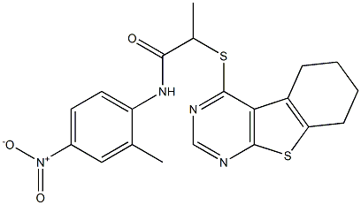 N-{4-nitro-2-methylphenyl}-2-(5,6,7,8-tetrahydro[1]benzothieno[2,3-d]pyrimidin-4-ylsulfanyl)propanamide Struktur