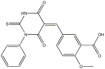 5-[(4,6-dioxo-1-phenyl-2-thioxotetrahydro-5(2H)-pyrimidinylidene)methyl]-2-methoxybenzoic acid Struktur