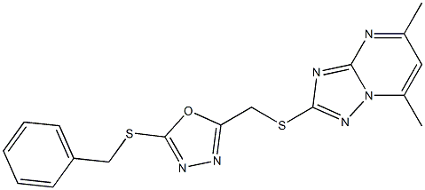 2-({[5-(benzylsulfanyl)-1,3,4-oxadiazol-2-yl]methyl}sulfanyl)-5,7-dimethyl[1,2,4]triazolo[1,5-a]pyrimidine Struktur