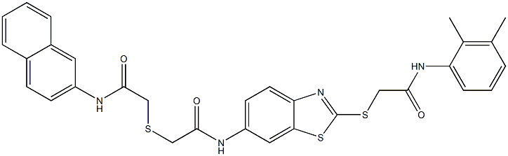 2-({2-[(2-{[2-(2,3-dimethylanilino)-2-oxoethyl]sulfanyl}-1,3-benzothiazol-6-yl)amino]-2-oxoethyl}sulfanyl)-N-(2-naphthyl)acetamide Struktur