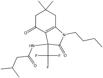 N-[1-butyl-6,6-dimethyl-2,4-dioxo-3-(trifluoromethyl)-2,3,4,5,6,7-hexahydro-1H-indol-3-yl]-3-methylbutanamide Struktur