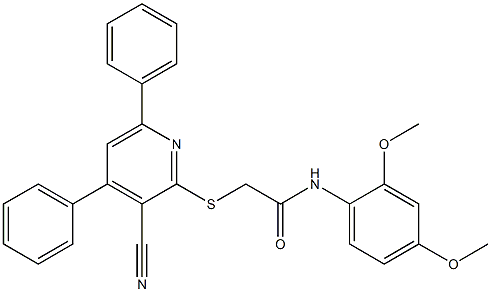 2-[(3-cyano-4,6-diphenyl-2-pyridinyl)sulfanyl]-N-(2,4-dimethoxyphenyl)acetamide Struktur