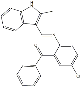 (5-chloro-2-{[(E)-(2-methyl-1H-indol-3-yl)methylidene]amino}phenyl)(phenyl)methanone Struktur