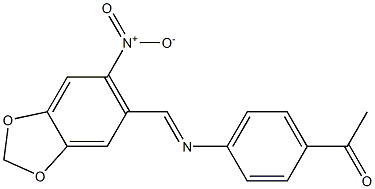 1-(4-{[(E)-(6-nitro-1,3-benzodioxol-5-yl)methylidene]amino}phenyl)-1-ethanone Struktur