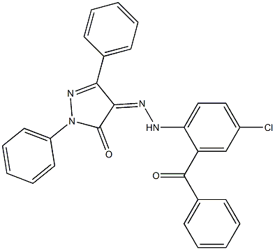 1,3-diphenyl-1H-pyrazole-4,5-dione 4-[N-(2-benzoyl-4-chlorophenyl)hydrazone] Struktur