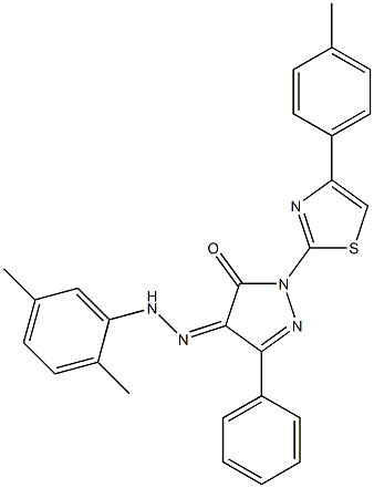 1-[4-(4-methylphenyl)-1,3-thiazol-2-yl]-3-phenyl-1H-pyrazole-4,5-dione 4-[N-(2,5-dimethylphenyl)hydrazone] Struktur