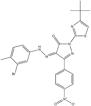 1-[4-(tert-butyl)-1,3-thiazol-2-yl]-3-(4-nitrophenyl)-1H-pyrazole-4,5-dione 4-[N-(3-bromo-4-methylphenyl)hydrazone] Struktur