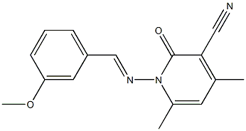 1-{[(E)-(3-methoxyphenyl)methylidene]amino}-4,6-dimethyl-2-oxo-1,2-dihydro-3-pyridinecarbonitrile Struktur