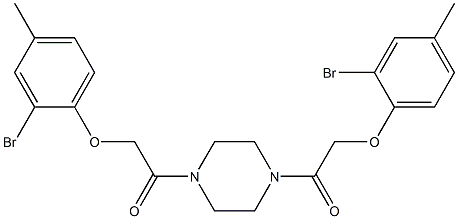 2-(2-bromo-4-methylphenoxy)-1-{4-[2-(2-bromo-4-methylphenoxy)acetyl]-1-piperazinyl}-1-ethanone Struktur