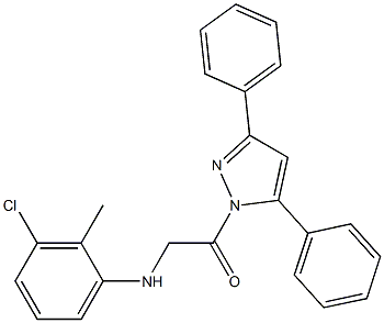 2-(3-chloro-2-methylanilino)-1-(3,5-diphenyl-1H-pyrazol-1-yl)-1-ethanone Struktur