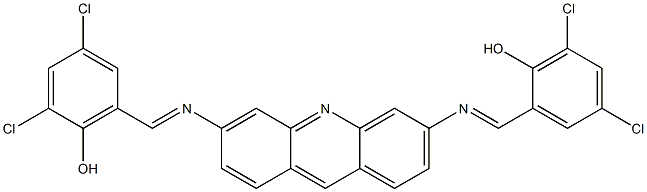 2,4-dichloro-6-{[(6-{[(E)-(3,5-dichloro-2-hydroxyphenyl)methylidene]amino}-3-acridinyl)imino]methyl}phenol Struktur