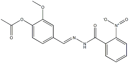 2-methoxy-4-{[(E)-2-(2-nitrobenzoyl)hydrazono]methyl}phenyl acetate Struktur