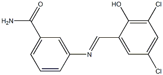 3-{[(E)-(3,5-dichloro-2-hydroxyphenyl)methylidene]amino}benzamide Struktur