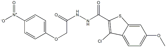 3-chloro-6-methoxy-N'-[2-(4-nitrophenoxy)acetyl]-1-benzothiophene-2-carbohydrazide Struktur