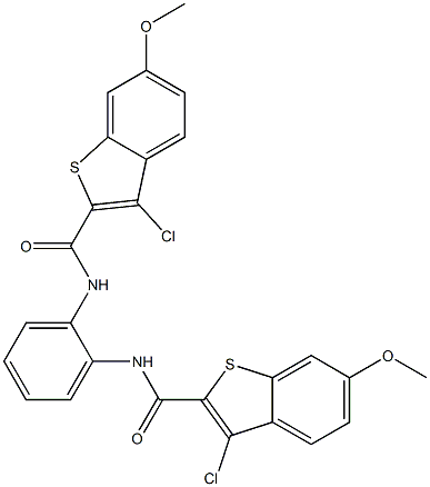 3-chloro-N-(2-{[(3-chloro-6-methoxy-1-benzothiophen-2-yl)carbonyl]amino}phenyl)-6-methoxy-1-benzothiophene-2-carboxamide Struktur