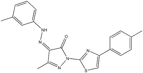 3-methyl-1-[4-(4-methylphenyl)-1,3-thiazol-2-yl]-1H-pyrazole-4,5-dione 4-[N-(3-methylphenyl)hydrazone] Struktur