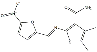 4,5-dimethyl-2-{[(E)-(5-nitro-2-furyl)methylidene]amino}-3-thiophenecarboxamide Struktur