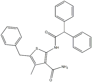 5-benzyl-2-[(2,2-diphenylacetyl)amino]-4-methyl-3-thiophenecarboxamide Struktur