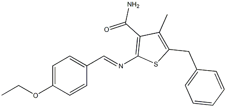 5-benzyl-2-{[(E)-(4-ethoxyphenyl)methylidene]amino}-4-methyl-3-thiophenecarboxamide Struktur