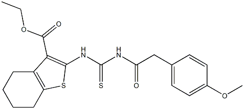 ethyl 2-[({[2-(4-methoxyphenyl)acetyl]amino}carbothioyl)amino]-4,5,6,7-tetrahydro-1-benzothiophene-3-carboxylate Struktur