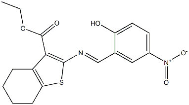 ethyl 2-{[(E)-(2-hydroxy-5-nitrophenyl)methylidene]amino}-4,5,6,7-tetrahydro-1-benzothiophene-3-carboxylate Struktur