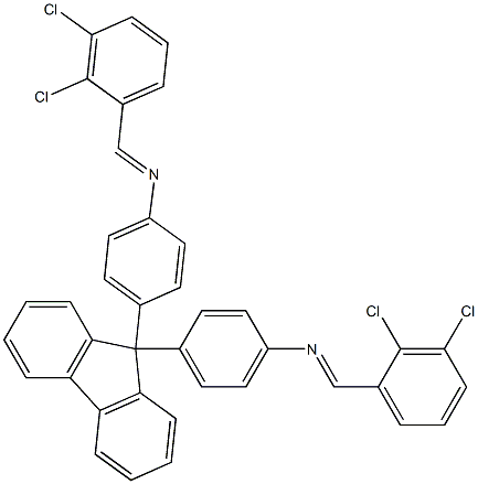 N-[(E)-(2,3-dichlorophenyl)methylidene]-N-{4-[9-(4-{[(E)-(2,3-dichlorophenyl)methylidene]amino}phenyl)-9H-fluoren-9-yl]phenyl}amine Struktur