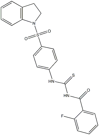 N-[4-(2,3-dihydro-1H-indol-1-ylsulfonyl)phenyl]-N'-(2-fluorobenzoyl)thiourea Struktur