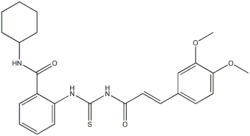 N-cyclohexyl-2-[({[(E)-3-(3,4-dimethoxyphenyl)-2-propenoyl]amino}carbothioyl)amino]benzamide Struktur