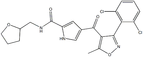 4-{[3-(2,6-dichlorophenyl)-5-methyl-4-isoxazolyl]carbonyl}-N-(tetrahydro-2-furanylmethyl)-1H-pyrrole-2-carboxamide Struktur