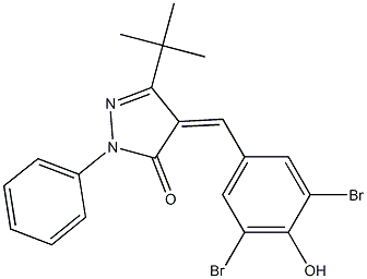 3-(tert-butyl)-4-[(Z)-(3,5-dibromo-4-hydroxyphenyl)methylidene]-1-phenyl-1H-pyrazol-5-one Struktur