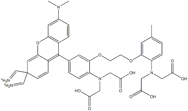 [9-[4-[Bis(carboxymethyl)amino]-3-[2-[2-[bis(carboxymethyl)amino]-5-methylphenoxy]ethoxy]phenyl]-6-(dimethylamino)-3H-xanthen-3-ylidene]dimethyliminium Struktur