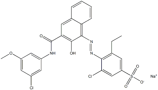 3-Chloro-5-ethyl-4-[[3-[[(3-chloro-5-methoxyphenyl)amino]carbonyl]-2-hydroxy-1-naphtyl]azo]benzenesulfonic acid sodium salt Struktur