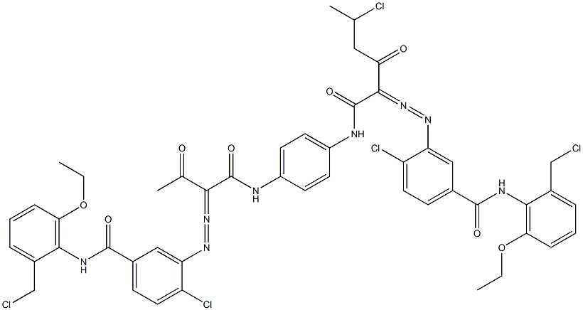 3,3'-[2-(1-Chloroethyl)-1,4-phenylenebis[iminocarbonyl(acetylmethylene)azo]]bis[N-[2-(chloromethyl)-6-ethoxyphenyl]-4-chlorobenzamide] Struktur