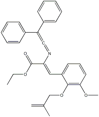 (Z)-2-[[2-(Phenyl)-2-phenylethenylidene]amino]-3-[3-methoxy-2-[(2-methyl-2-propenyl)oxy]phenyl]acrylic acid ethyl ester Struktur