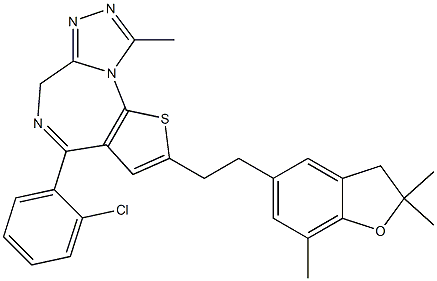 4-(2-Chlorophenyl)-2-[2-[(2,3-dihydro-2,2,7-trimethylbenzofuran)-5-yl]ethyl]-9-methyl-6H-thieno[3,2-f][1,2,4]triazolo[4,3-a][1,4]diazepine Struktur