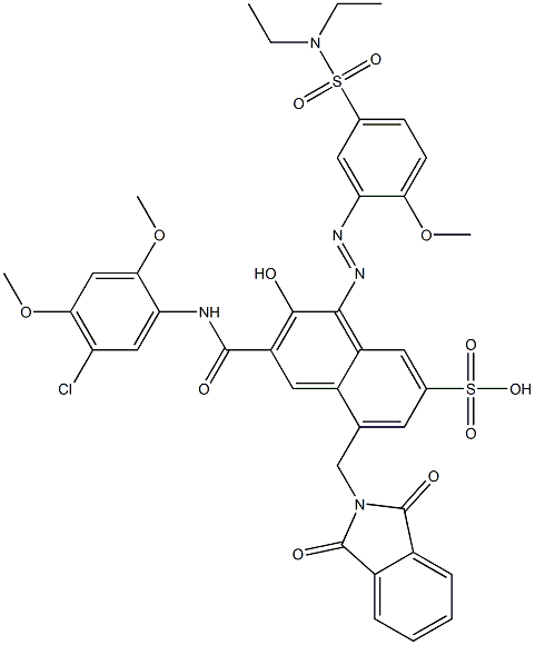 3-[(5-Chloro-2,4-dimethoxyphenyl)aminocarbonyl]-1-[5-[(diethylamino)sulfonyl]-2-methoxyphenylazo]-2-hydroxy-5-(phthalimidylmethyl)naphthalene-7-sulfonic acid Struktur