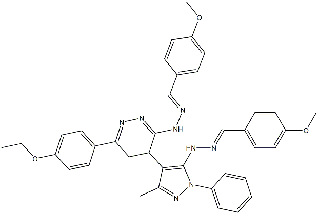 3-[2-(4-Methoxybenzylidene)hydrazino]-4,5-dihydro-6-(4-ethoxyphenyl)-4-(1-phenyl-5-[2-(4-methoxybenzylidene)hydrazino]-3-methyl-1H-pyrazol-4-yl)pyridazine Struktur