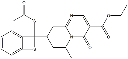 8-[(Thioxo)-acetylthio(phenyl)methyl]-6,7,8,9-tetrahydro-6-methyl-4-oxo-4H-pyrido[1,2-a]pyrimidine-3-carboxylic acid ethyl ester Struktur