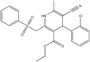 5-Cyano-1,4-dihydro-6-methyl-2-[phenylsulfonylmethyl]-4-(2-chlorophenyl)pyridine-3-carboxylic acid ethyl ester Struktur